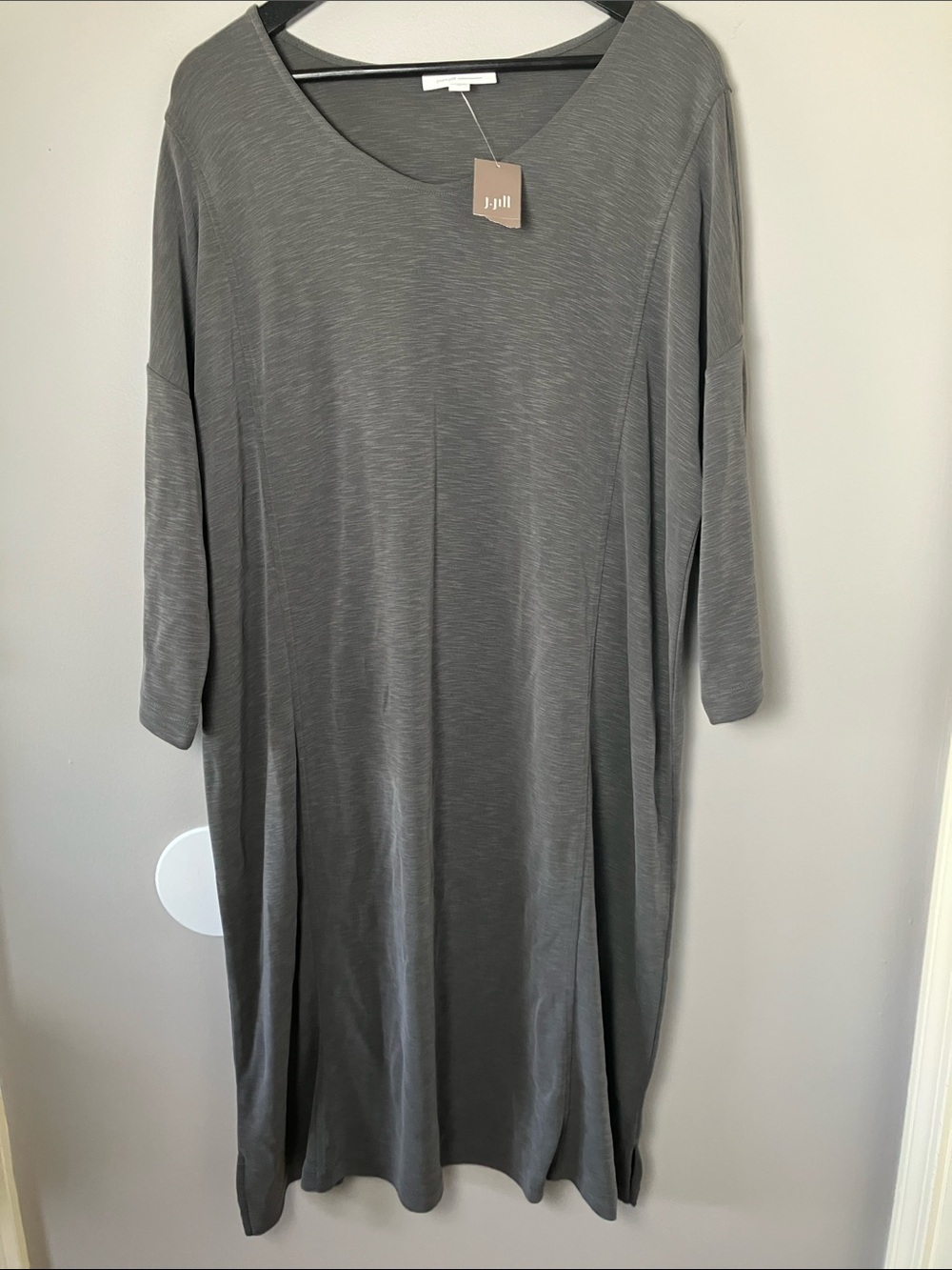 NWT Pure Jill Sandwashed Relaxed Gray Scoop Neck Midi Dress Size 2x Boho Coastal